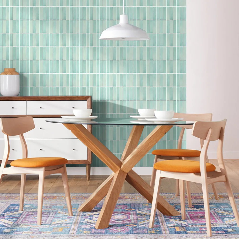 3D Light Green Gradient Linear Mosaic Peel and Stick Wall Tile