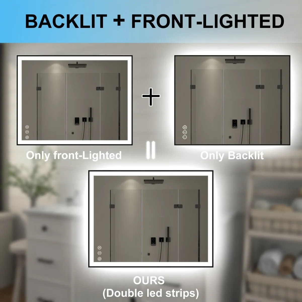 Apex-Noir 28"x36" Framed LED Lighted Bathroom Mirror