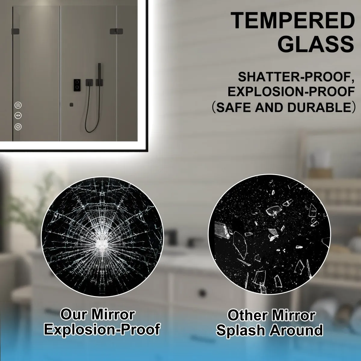Apex-Noir 60"x28" Framed LED Lighted Bathroom Mirror