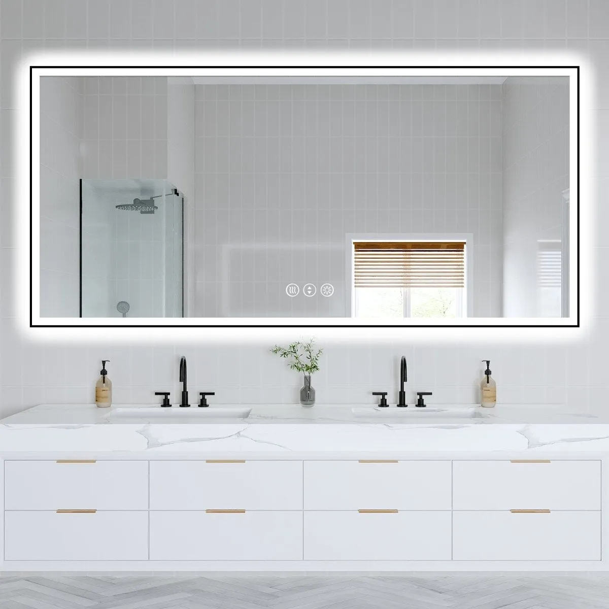 Apex-Noir 84"x40" Framed LED Lighted Bathroom Mirror