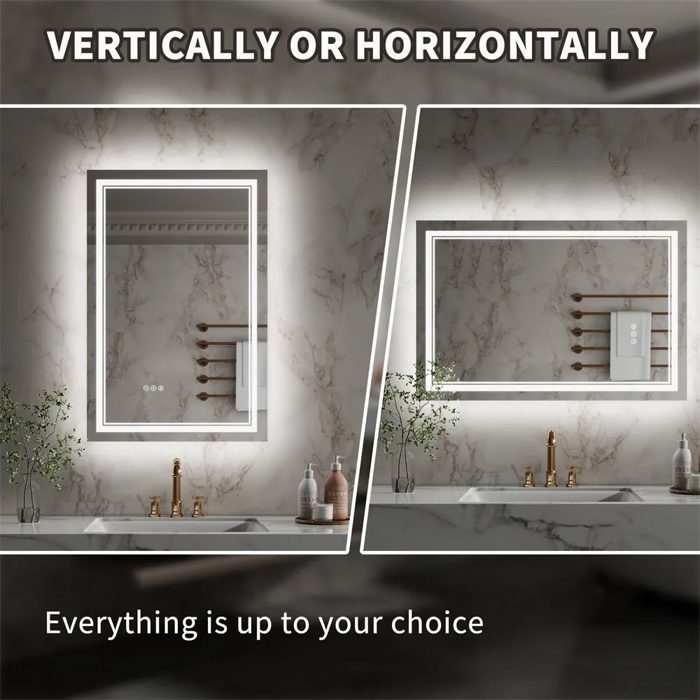 Linea 24" W x 36" H LED Heated Bathroom Mirror,Anti Fog,Dimmable,Front-Lighted and Backlit, Tempered Glass