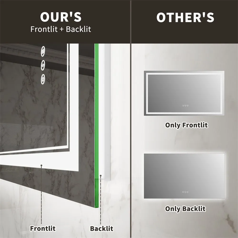 Linea 40" W x 32" H LED Heated Bathroom Mirror,Anti Fog,Dimmable,Front-Lighted and Backlit, Tempered Glass