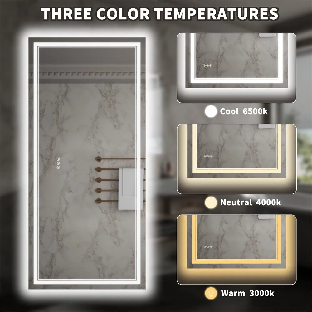 Linea 60" W x 28" H LED Heated Bathroom Mirror,Anti Fog,Dimmable,Front-Lighted and Backlit, Tempered Glass