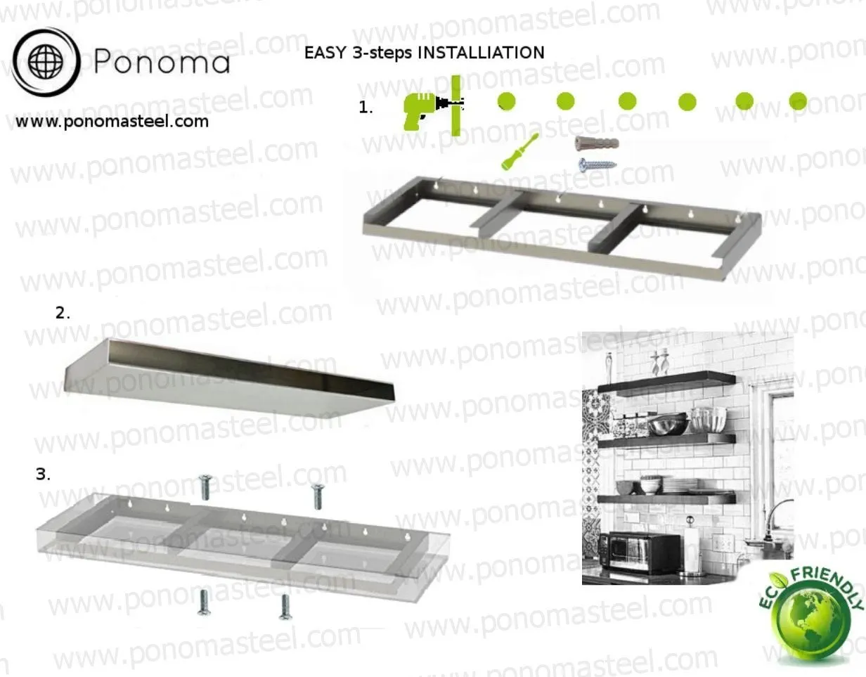 Metal shelves 77"- 82" (cm. 185.4- 208.3) made-to-order floating shelves Ponoma®